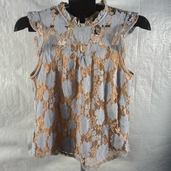 Monteau Gray and peach Sleeveless Lace Blouse - Picture 1 of 4